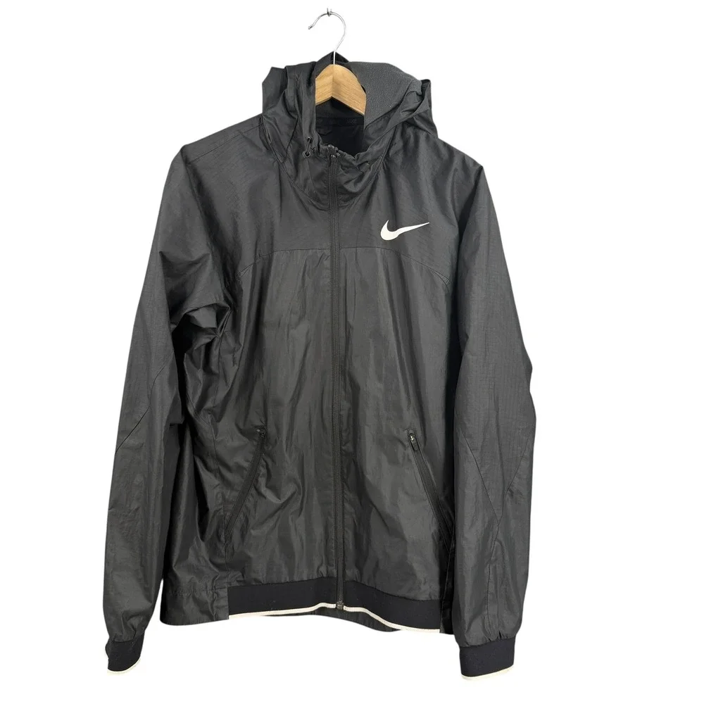 Nike‎ Windrunner Jacket Mens Small Black Dri-FIT Full Zip Hooded Ripstop Lined
